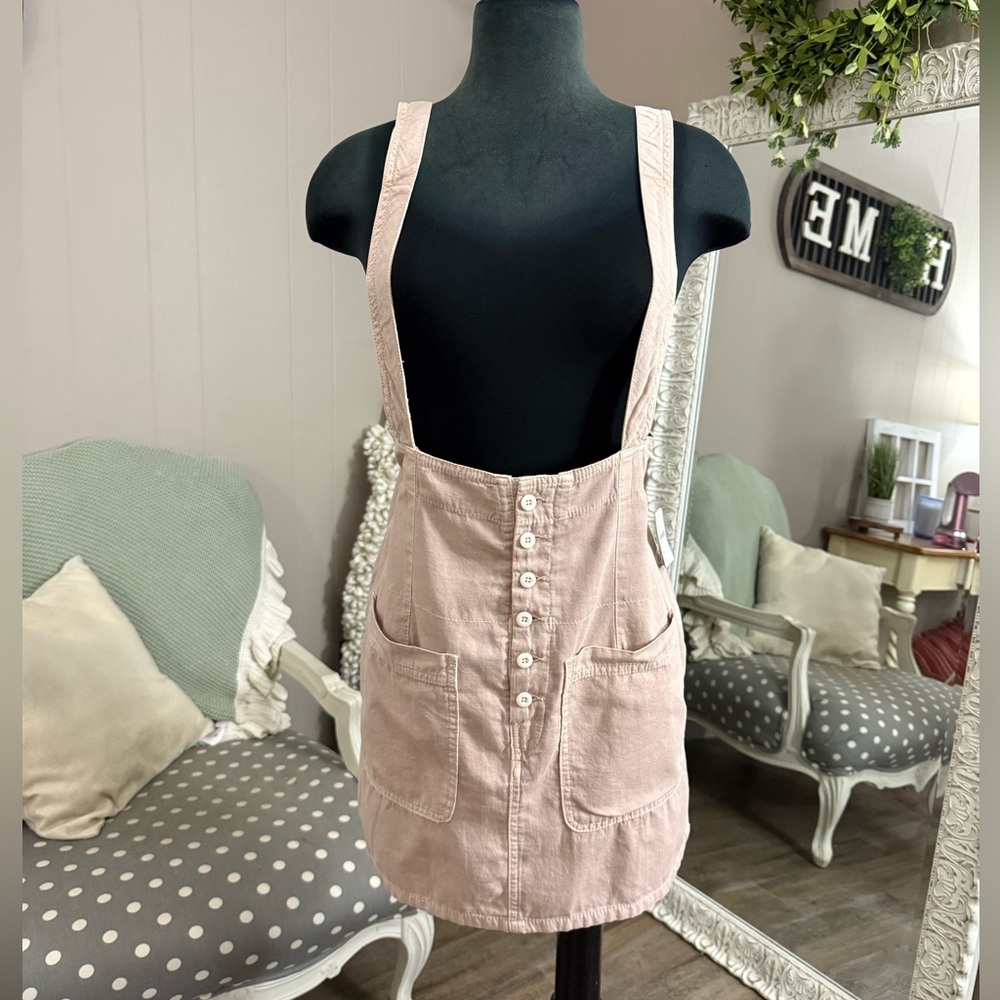 Free People • Suspender Skirt Mini Button Front Utility Beige NWT Size 10 - Picture 7 of 15